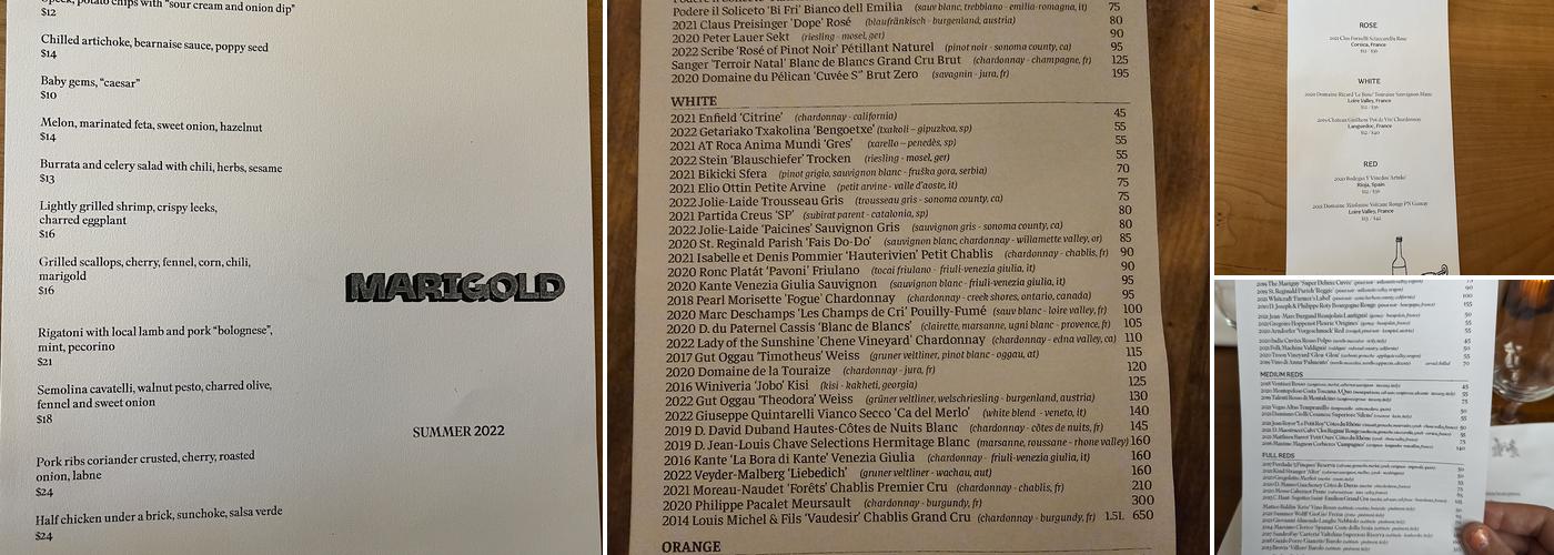 Marigold Lyons Menu