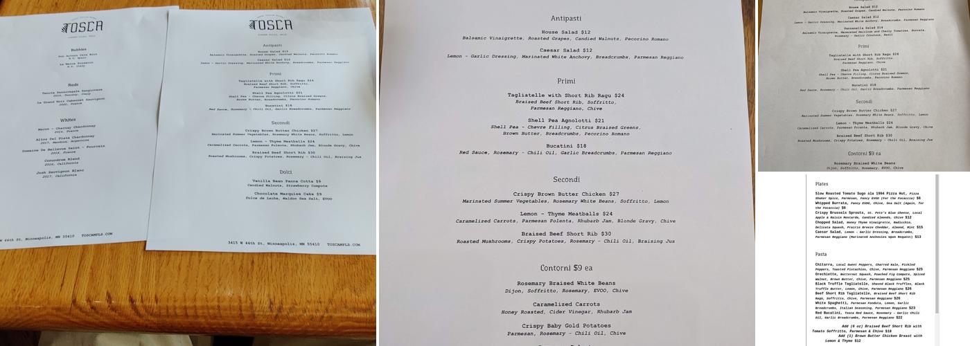 Tosca Menu