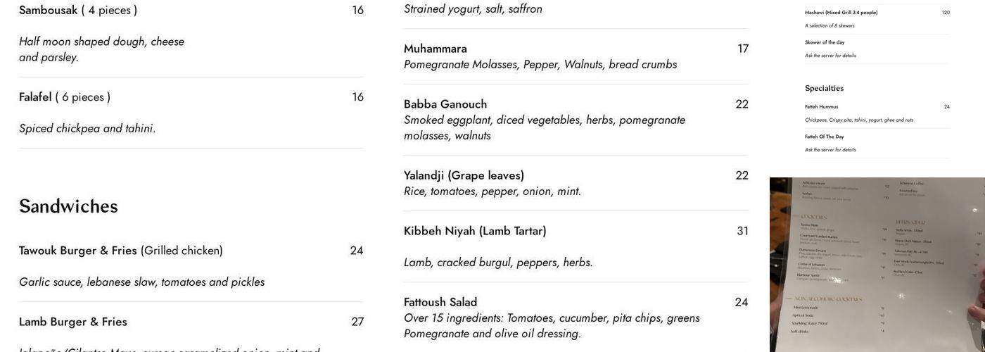 Yasma Menu