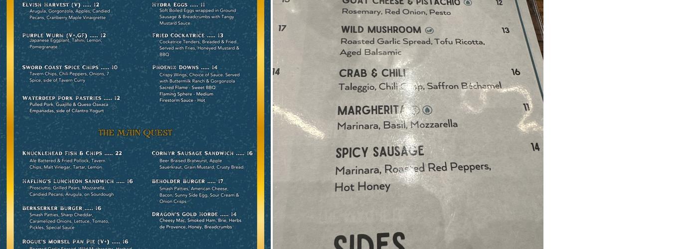 Twenty One Pips Menu