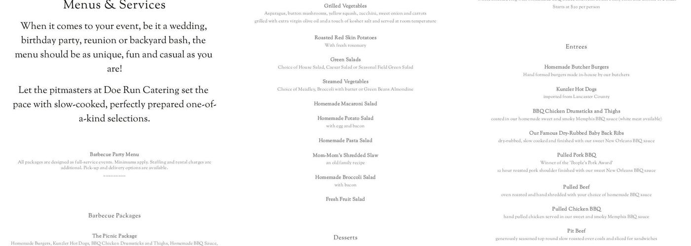 Doe Run Catering Menu
