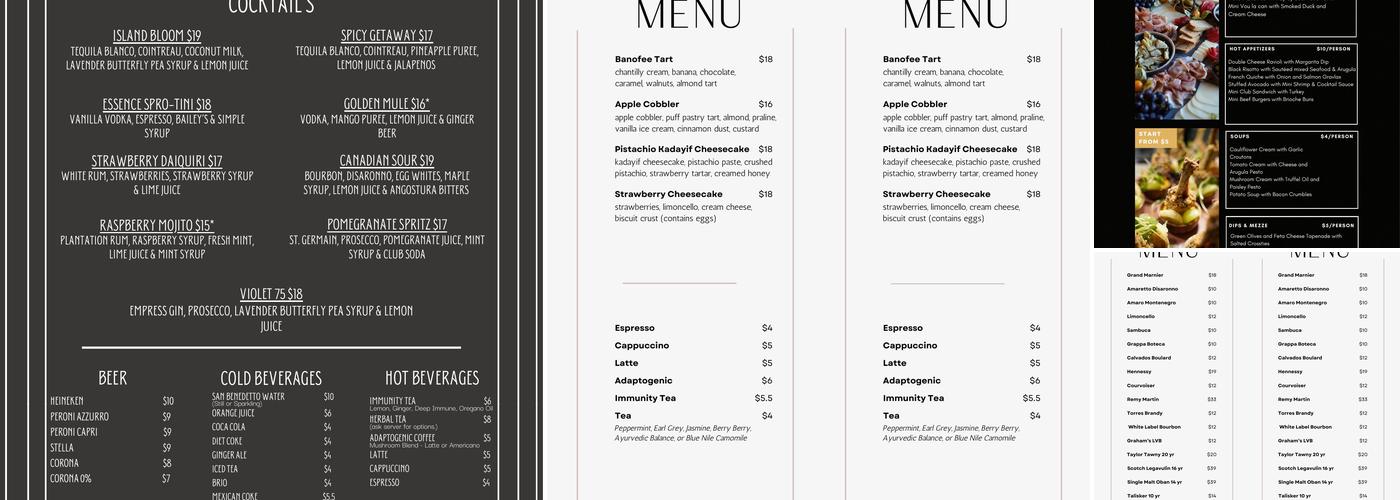 Essence Bistro Menu