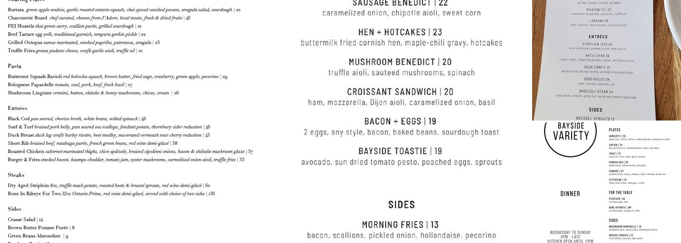 Bayside Variety Kitchen + Bar Menu