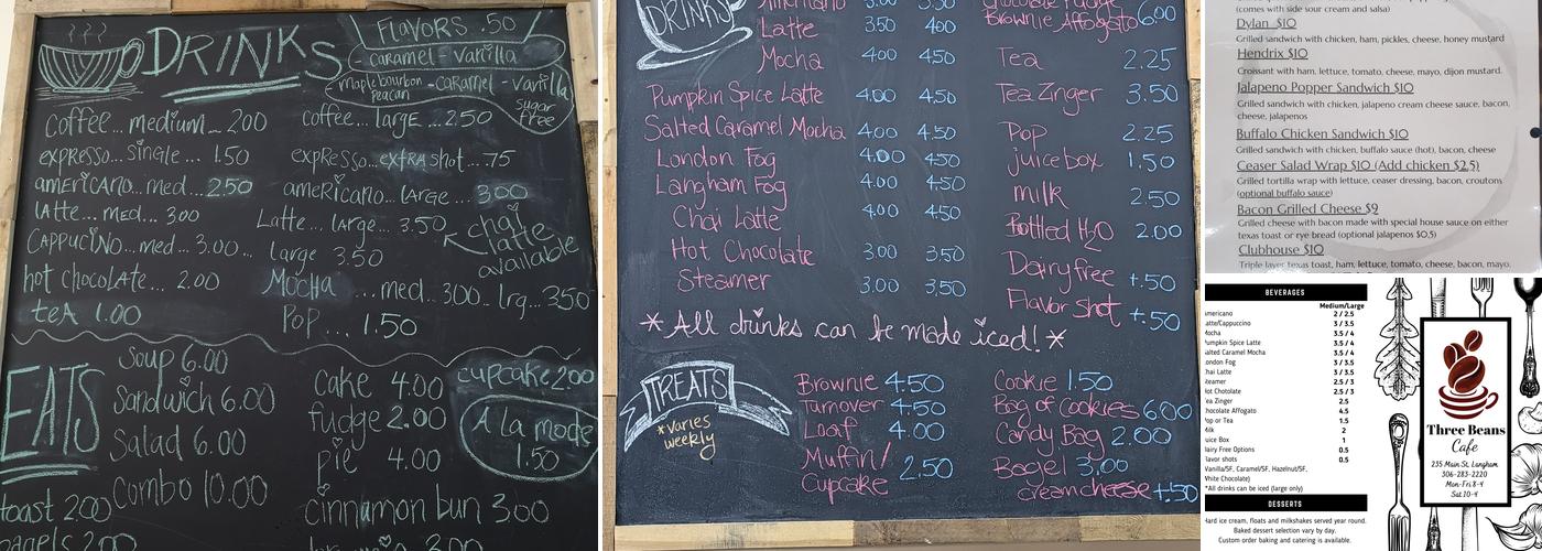 Three Beans Cafe Menu