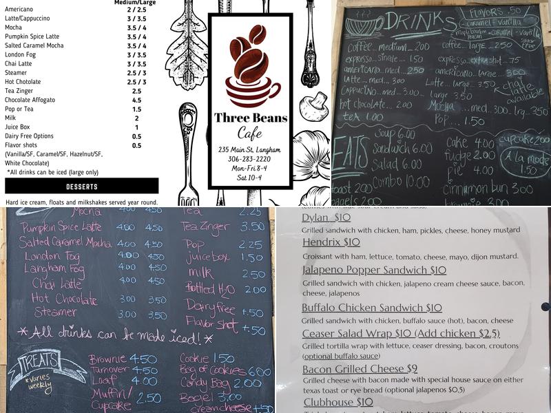 Three Beans Cafe Menu