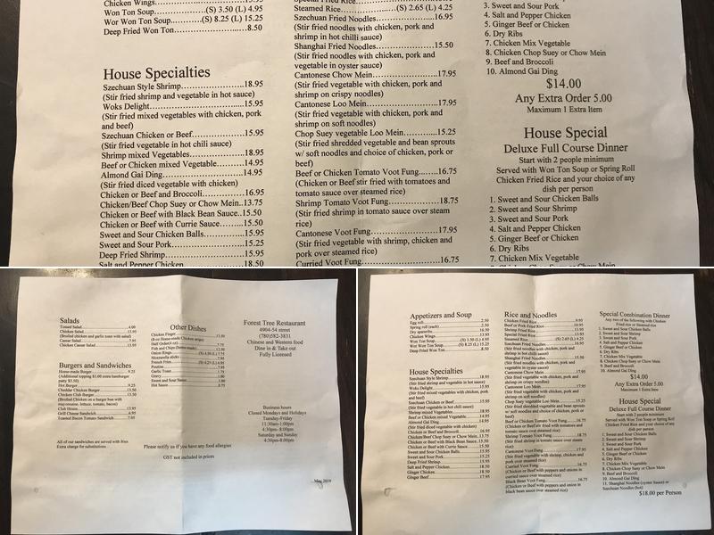 Forest Tree Restaurant & Lounge Menu