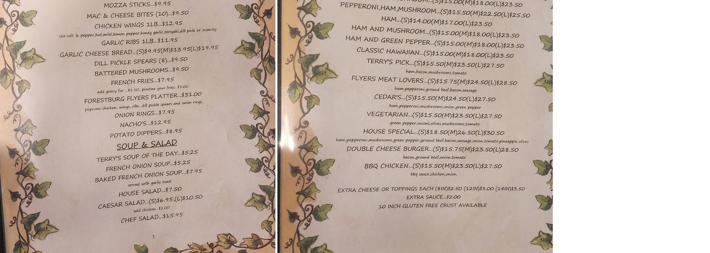 Cedar Pizza & Steak House Menu