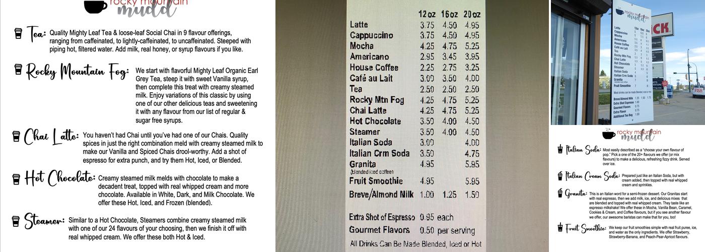 Rocky Mountain Mudd Menu