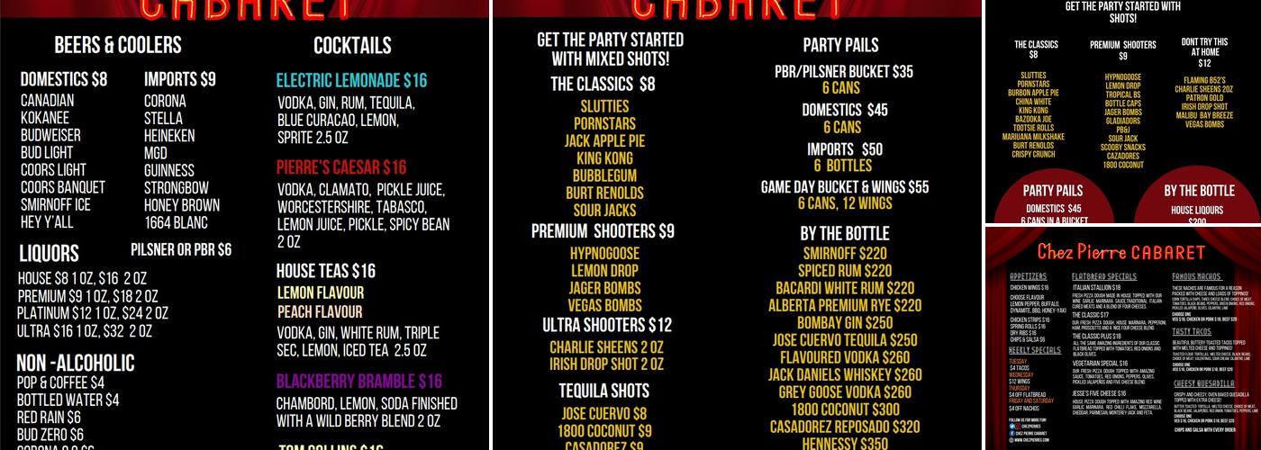 Chez Pierre Cabaret Menu