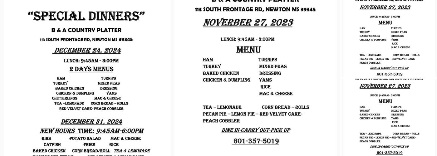 B & A COUNTRY PLATTER Menu