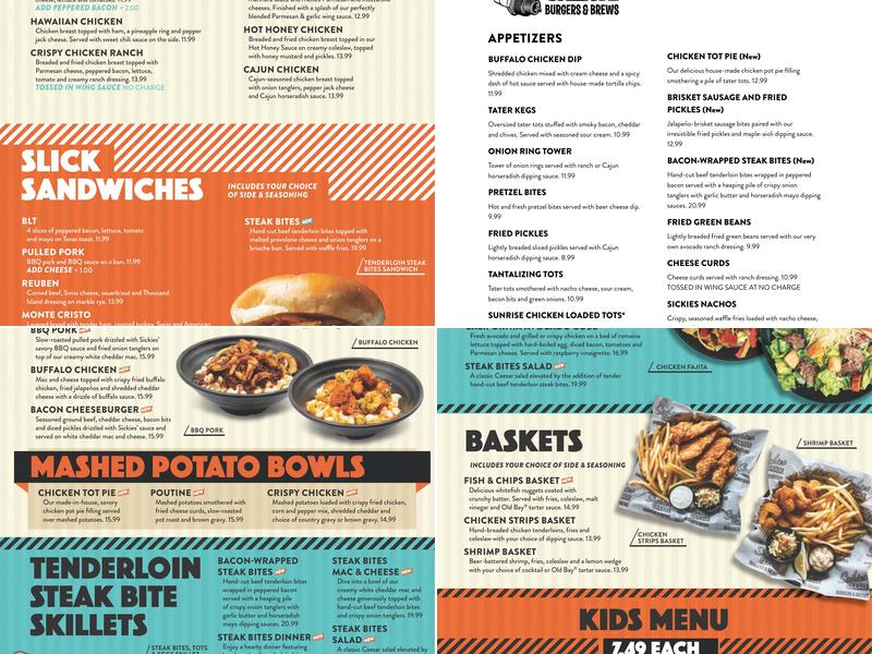 Sickies Garage Burgers & Brews Menu