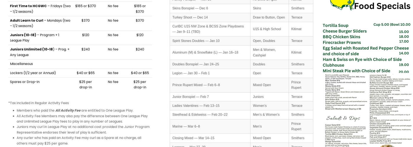 Hirsch Creek Bar & Grill Menu