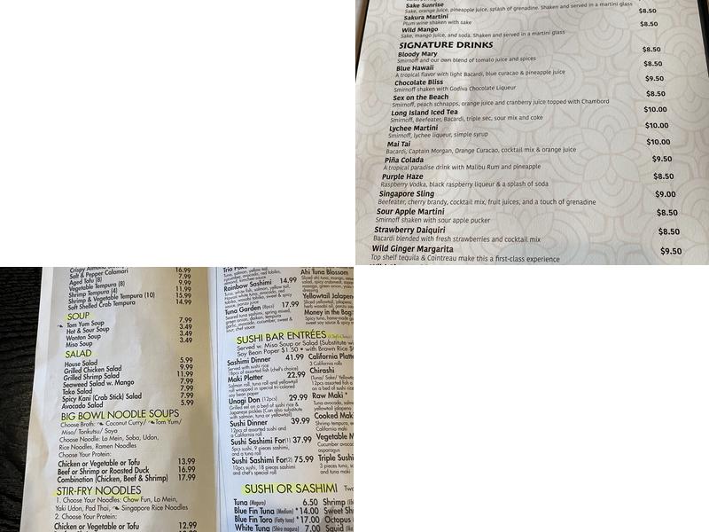 Wild Ginger Asian Fusion Menu