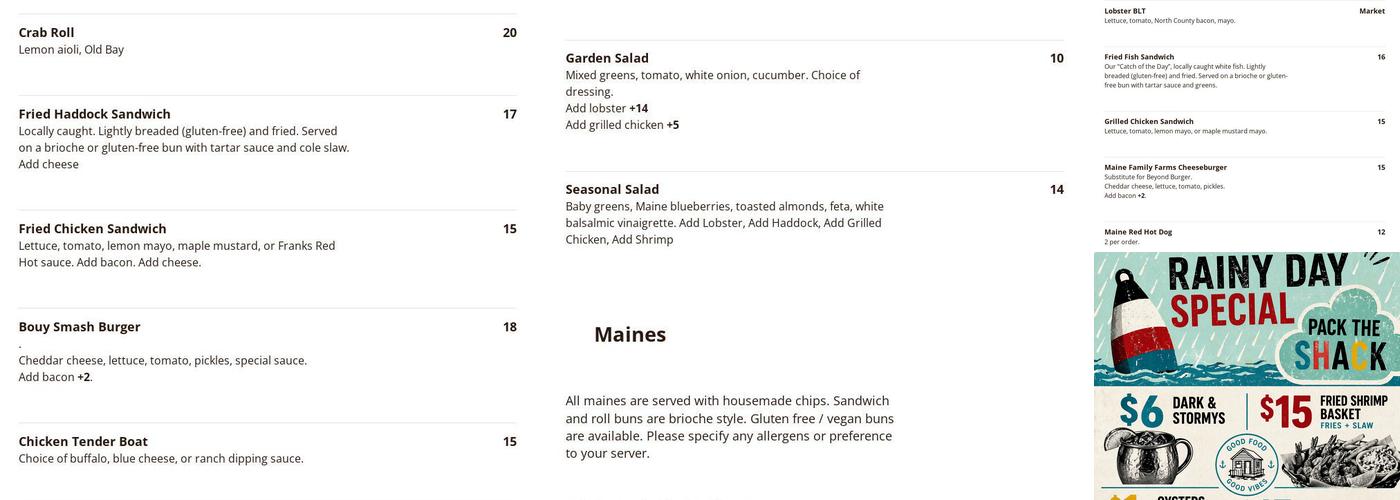 Buoy Shack Menu