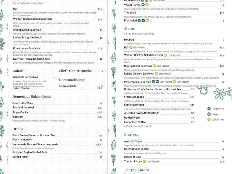 Ladew Café Menu