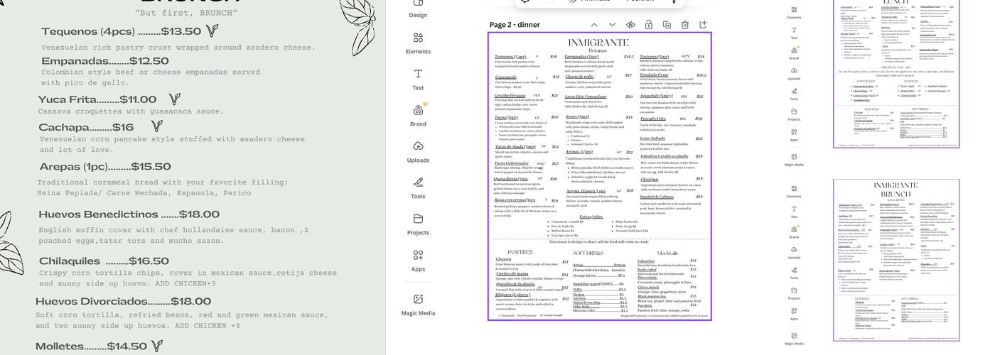 Inmigrante Menu