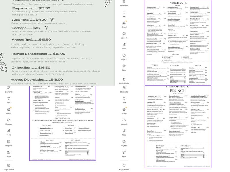 Inmigrante Menu