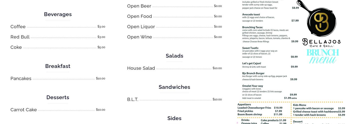 Bellajos Menu