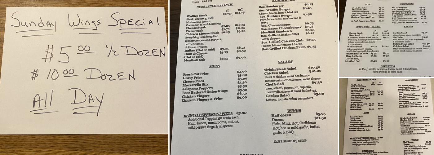Wolfies Menu