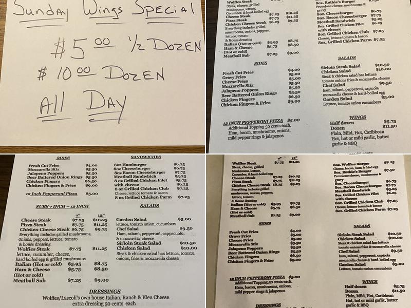 Wolfies Menu