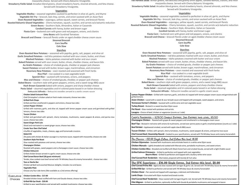 Epic Event Centre Menu