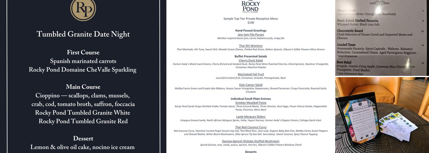 Rocky Pond Winery Tasting Room Menu
