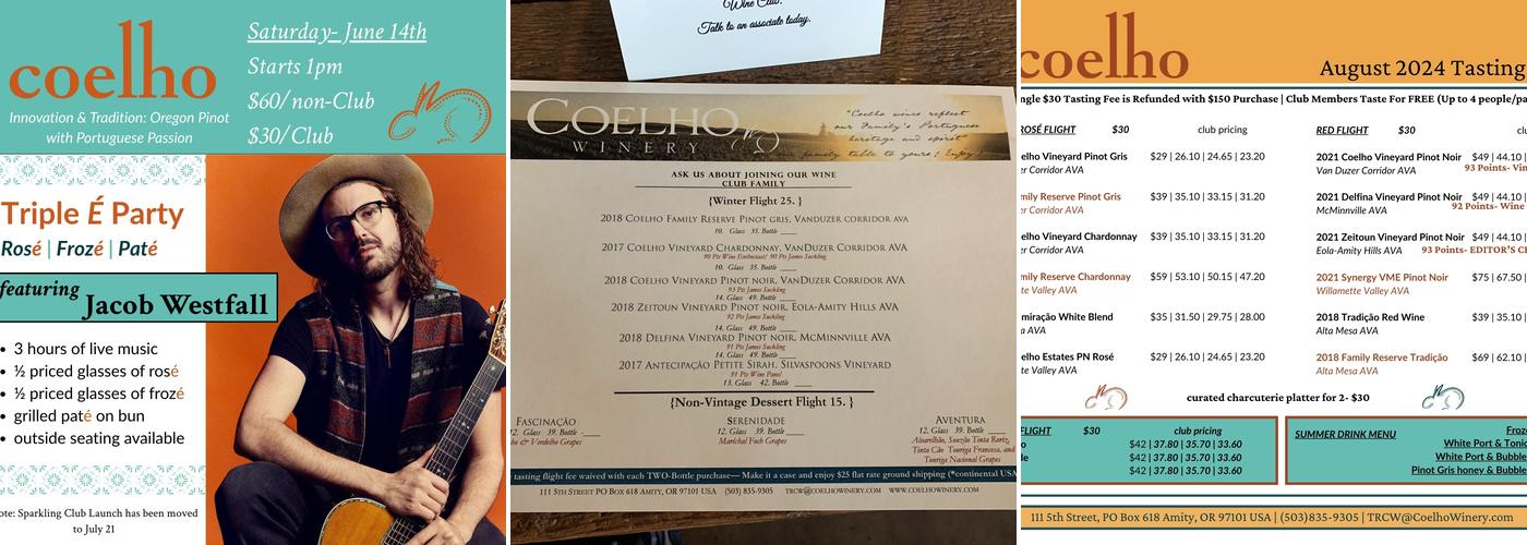 Coelho Winery Menu