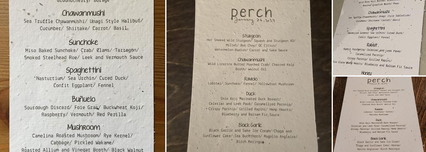 Perch Restaurant Menu