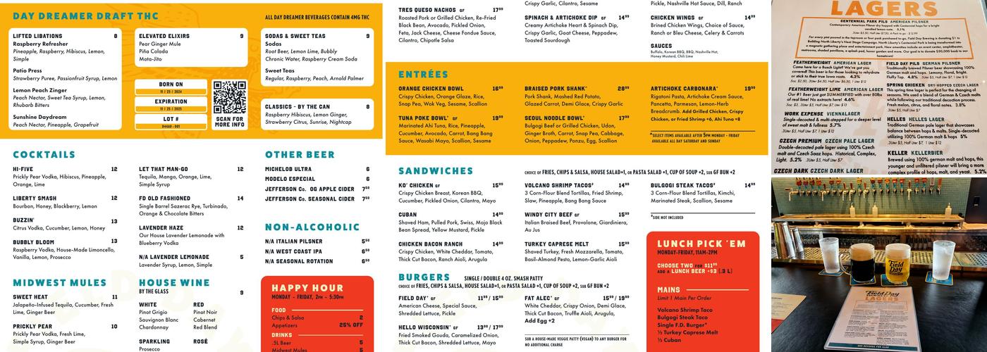 Field Day Brewing Co. Menu