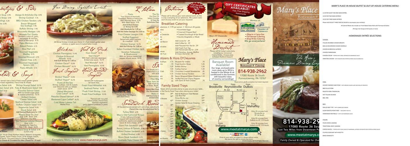 Mary's Place Catering & Event Center Menu