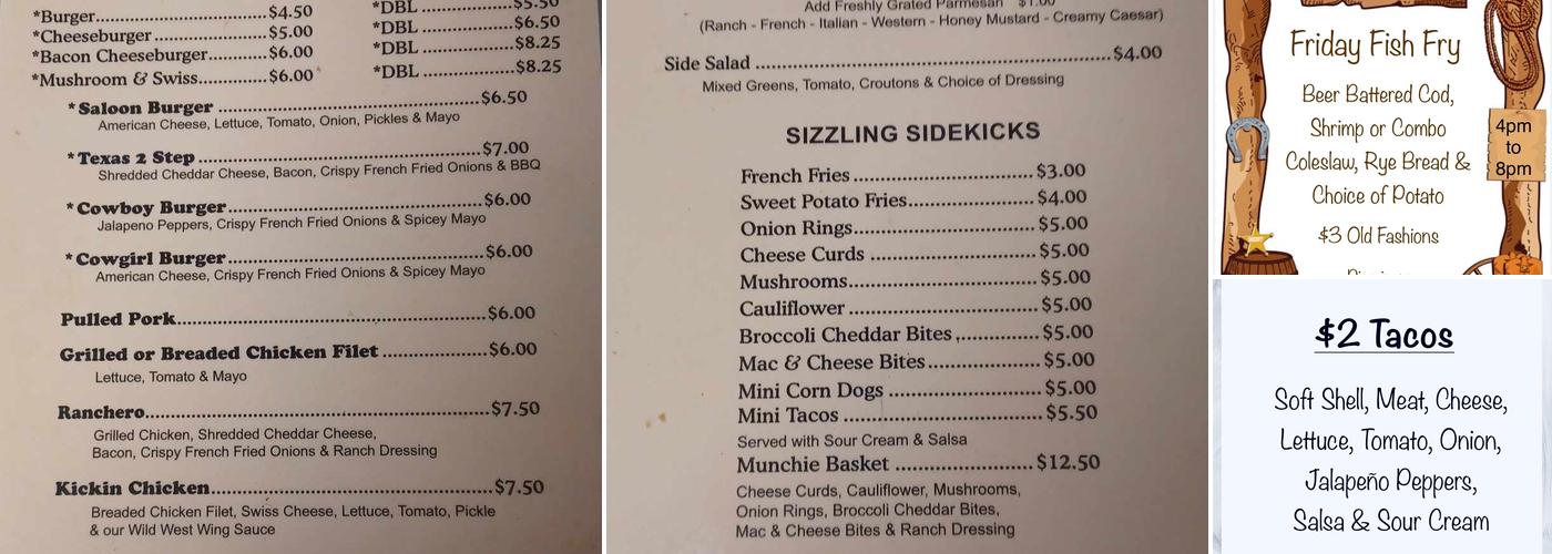 Saddle Up Saloon Menu