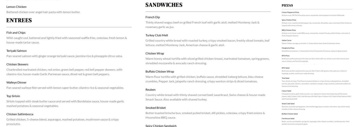 The Tavern Grill Menu