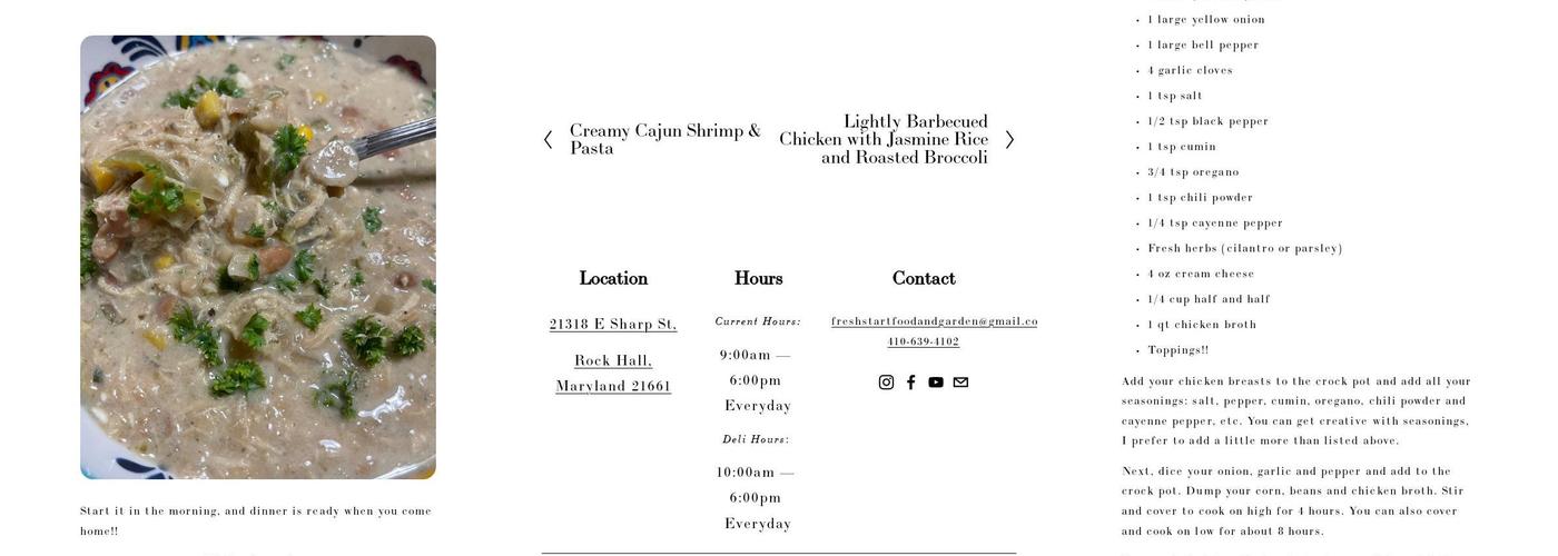 Fresh Start Food and Garden Menu