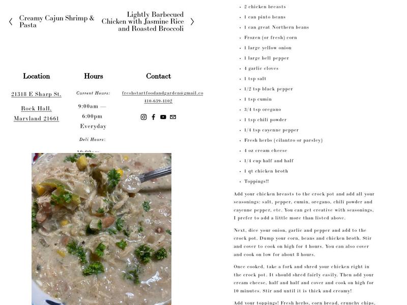 Fresh Start Food and Garden Menu