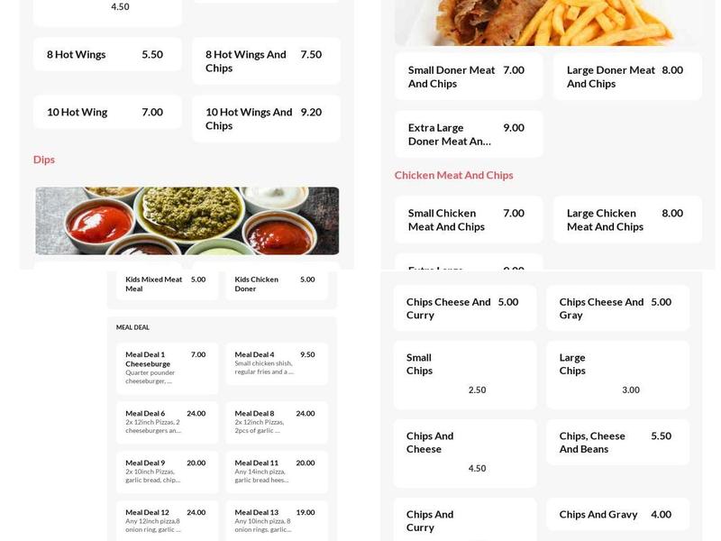 Rhydyfelin Kebab And Pizza House Menu