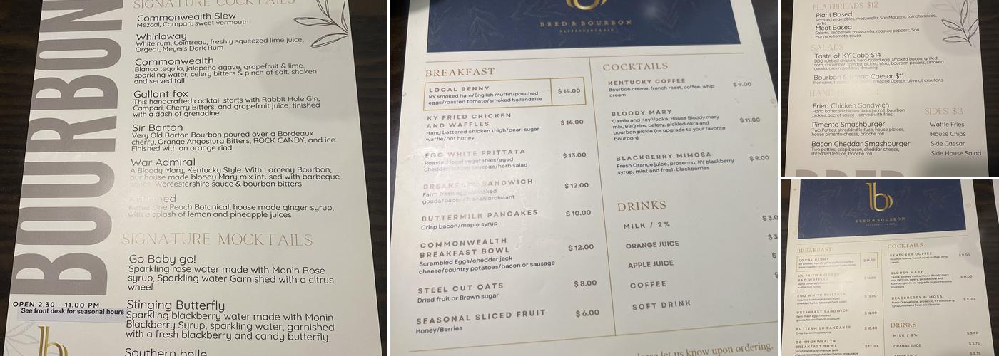 Bred & Bourbon Menu