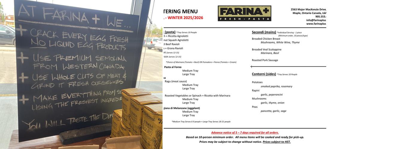Farina Plus Inc. Menu