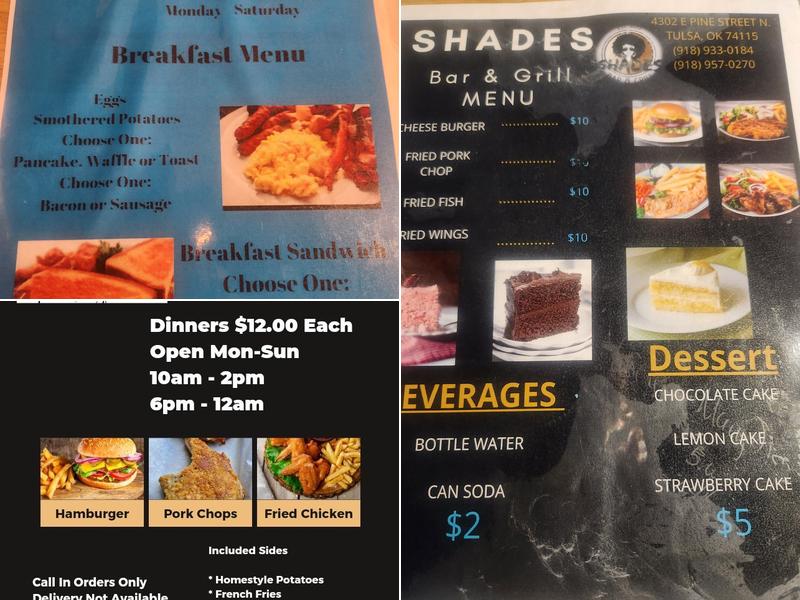 Shades Bar & Grill Menu
