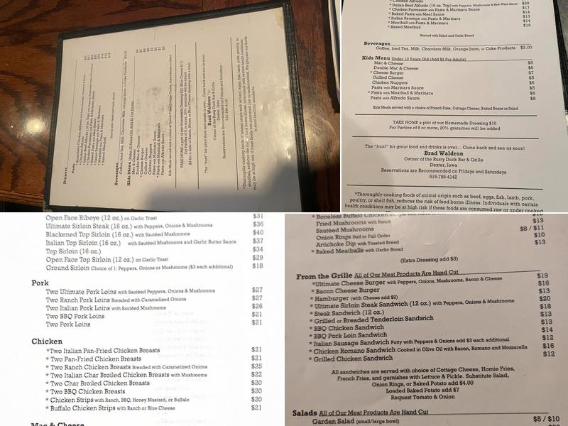 Rusty Duck Menu