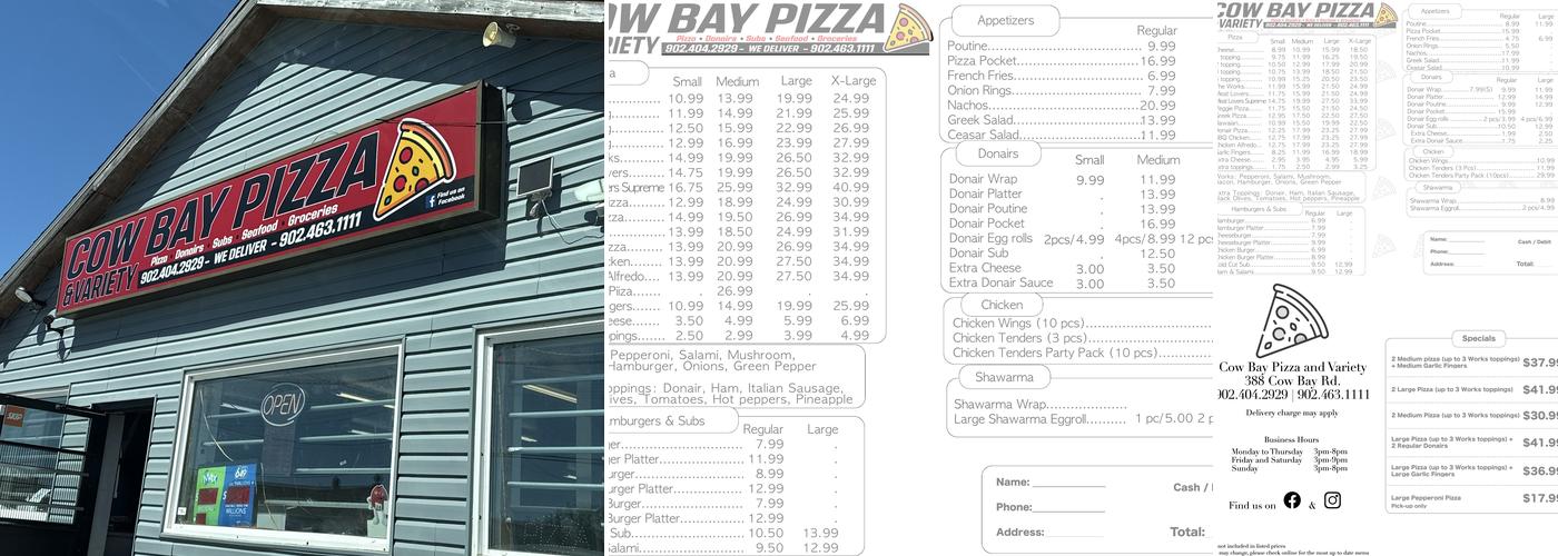 Cow Bay Pizza and Variety Menu