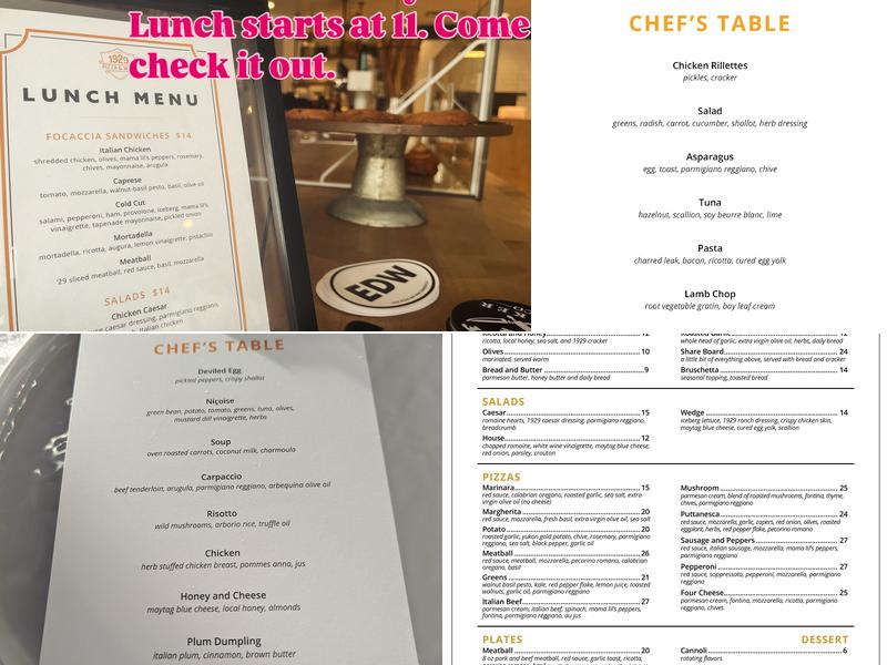 1929 Pizza and Wine Menu