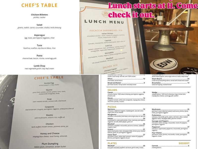 1929 Pizza and Wine Menu