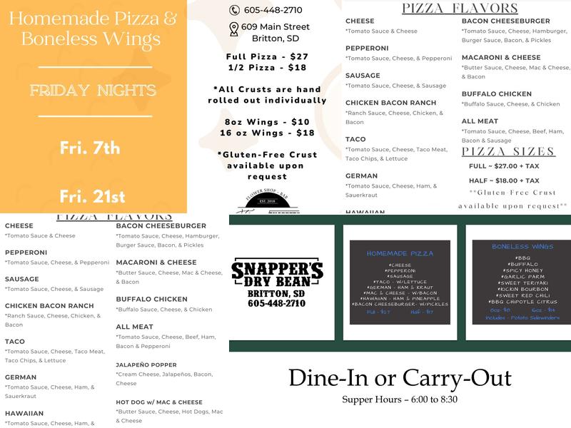 Snapper's Dry Bean Menu