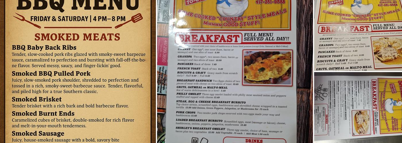 Shirley's Kitchen Menu