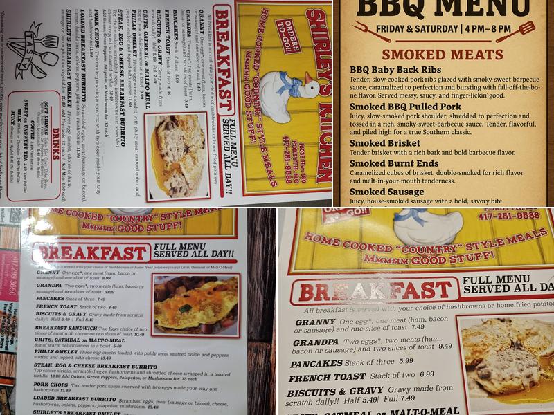 Shirley's Kitchen Menu