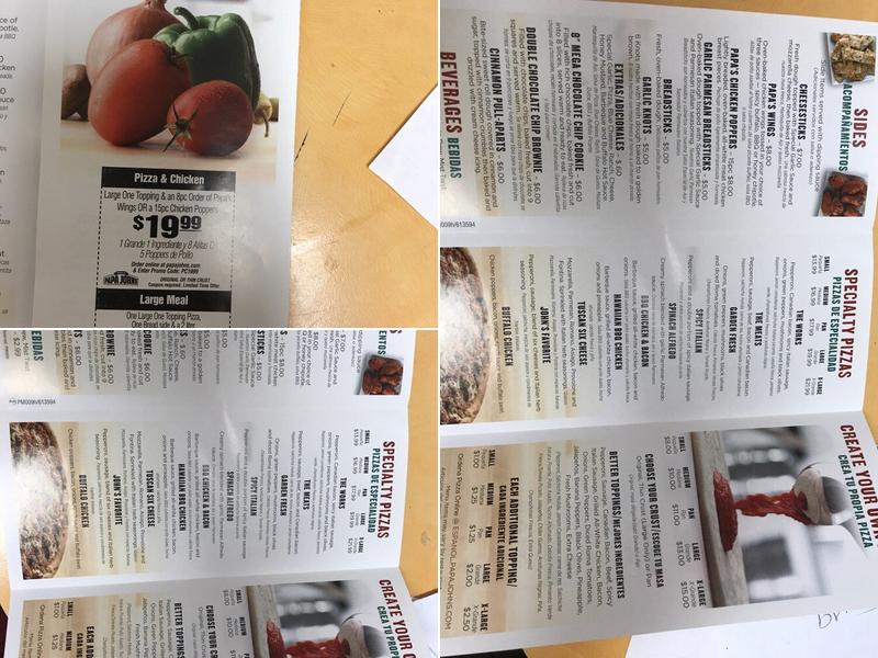 Papa Johns Pizza Menu