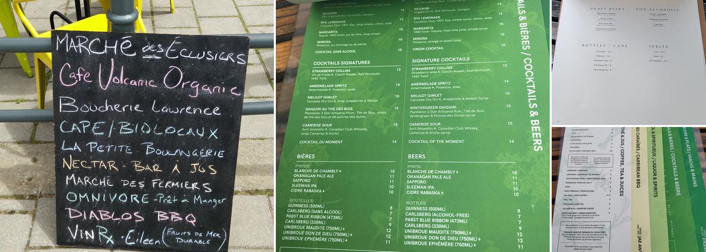 Marché des Éclusiers Menu