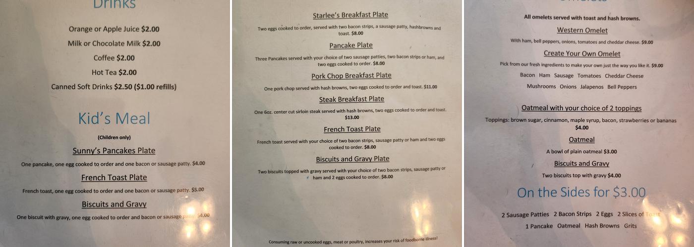 Starlee's Kitchen Menu