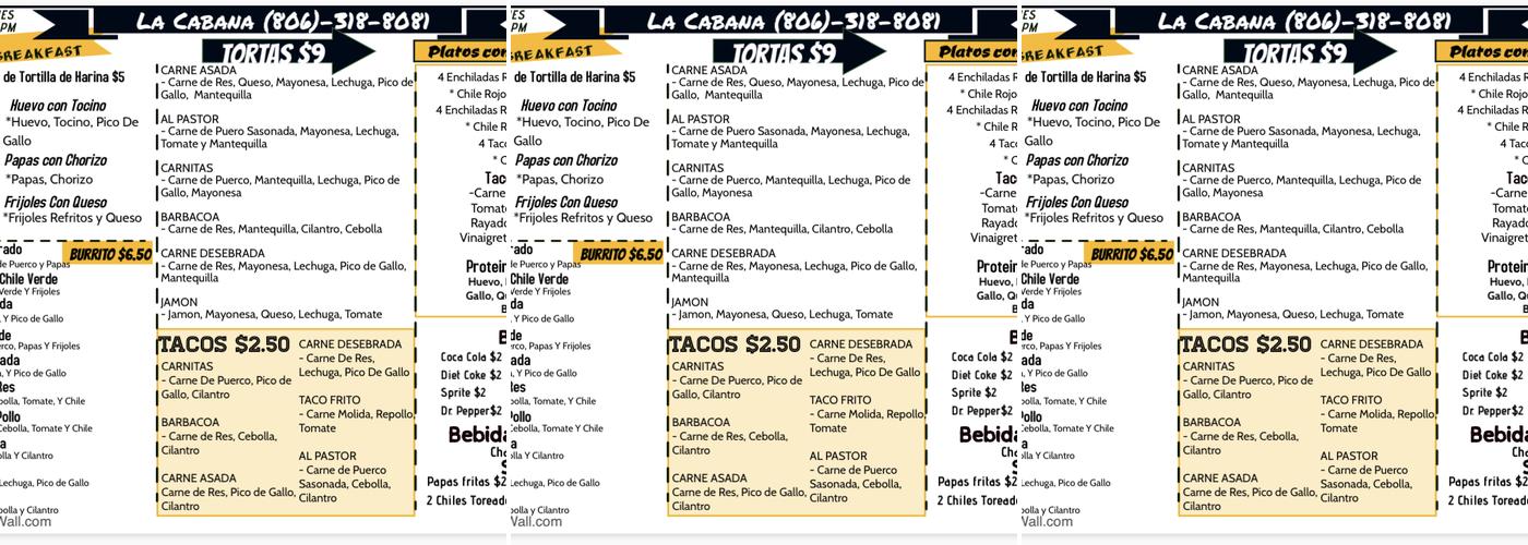 La Cabana Menu