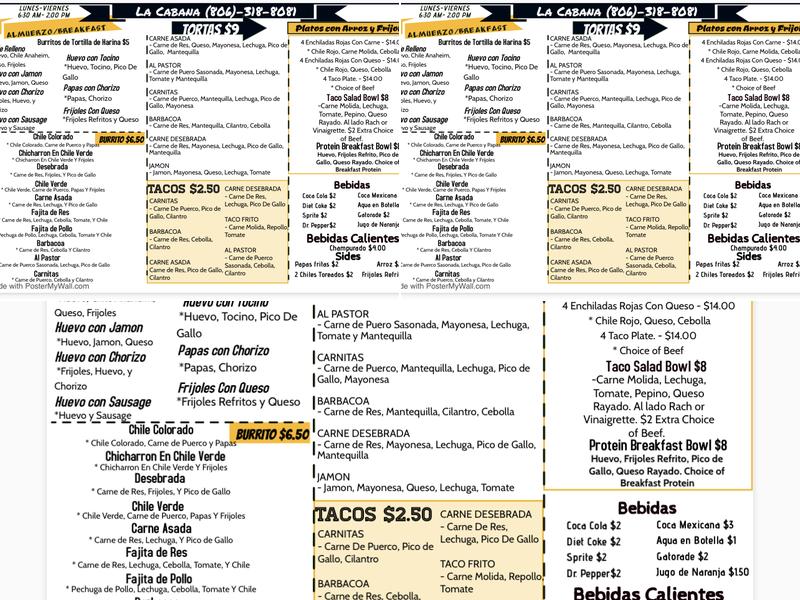 La Cabana Menu